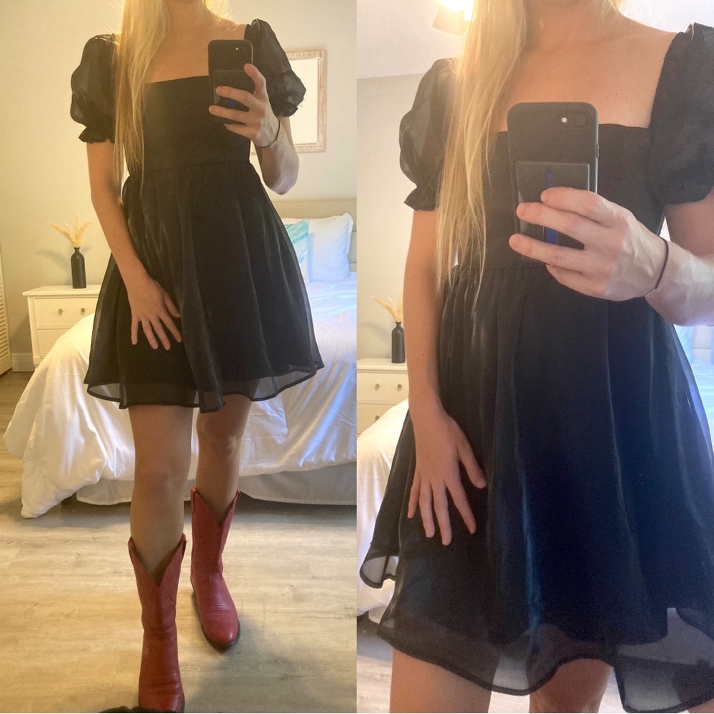 SALE❤️ Vintage Elegant Black Puff Sleeve Dress 90s Mini Dress